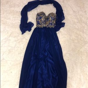 Royal blue strapless prom dress